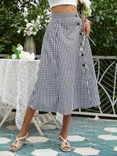 Plaid Button Decor Elastic Waist Skirt Sai Feel